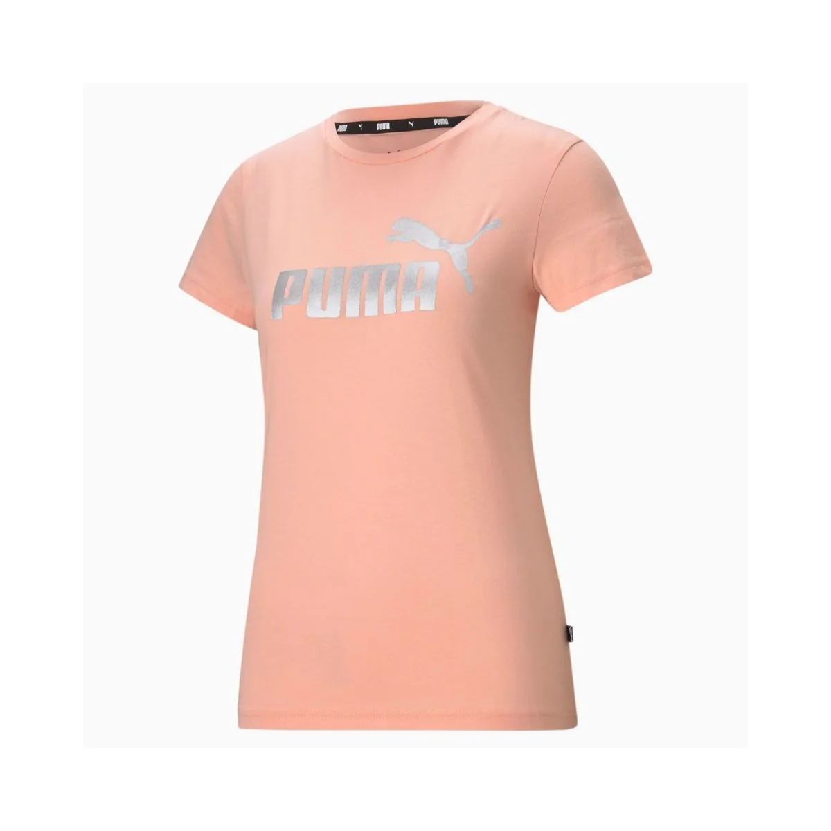 T-shirt rosa con logo metallizzato Puma Essentials+