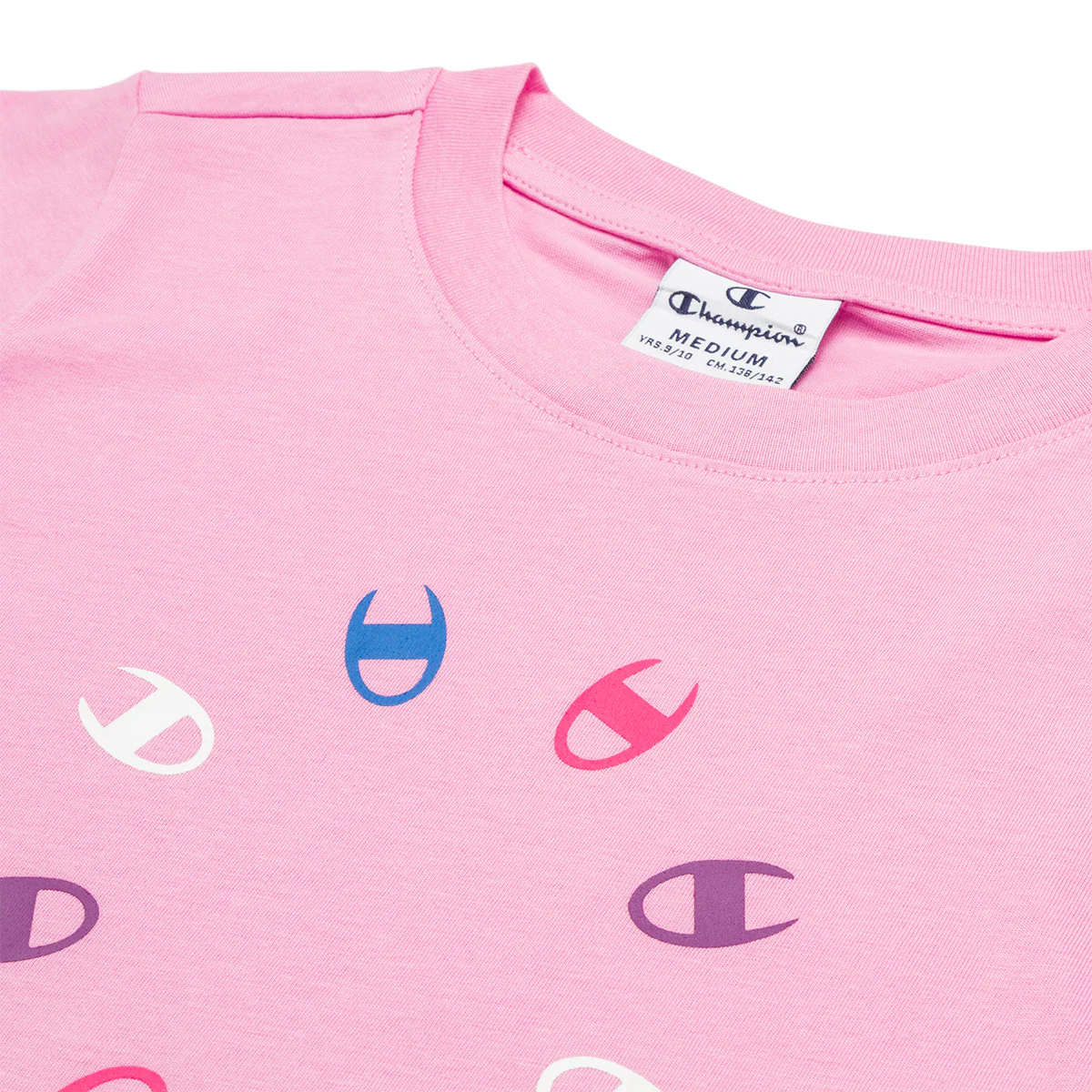 T-shirt rosa da bambina con loghi multicolore sul petto Champion - Image 3