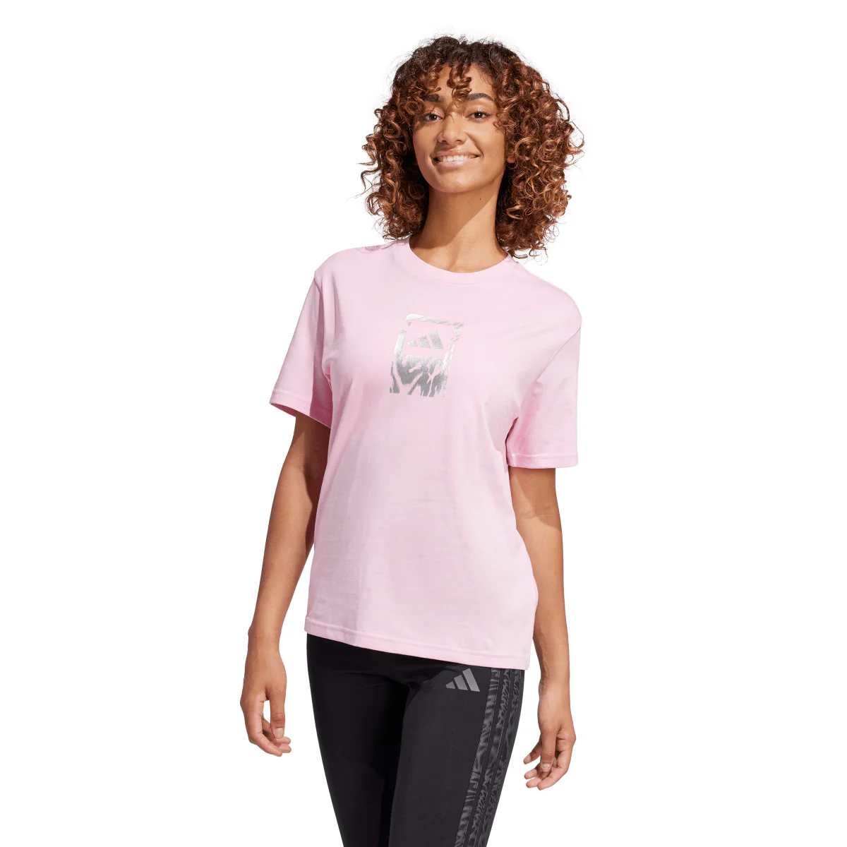 T-shirt rosa da Donna con logo frontale stampato adidas - Image 3