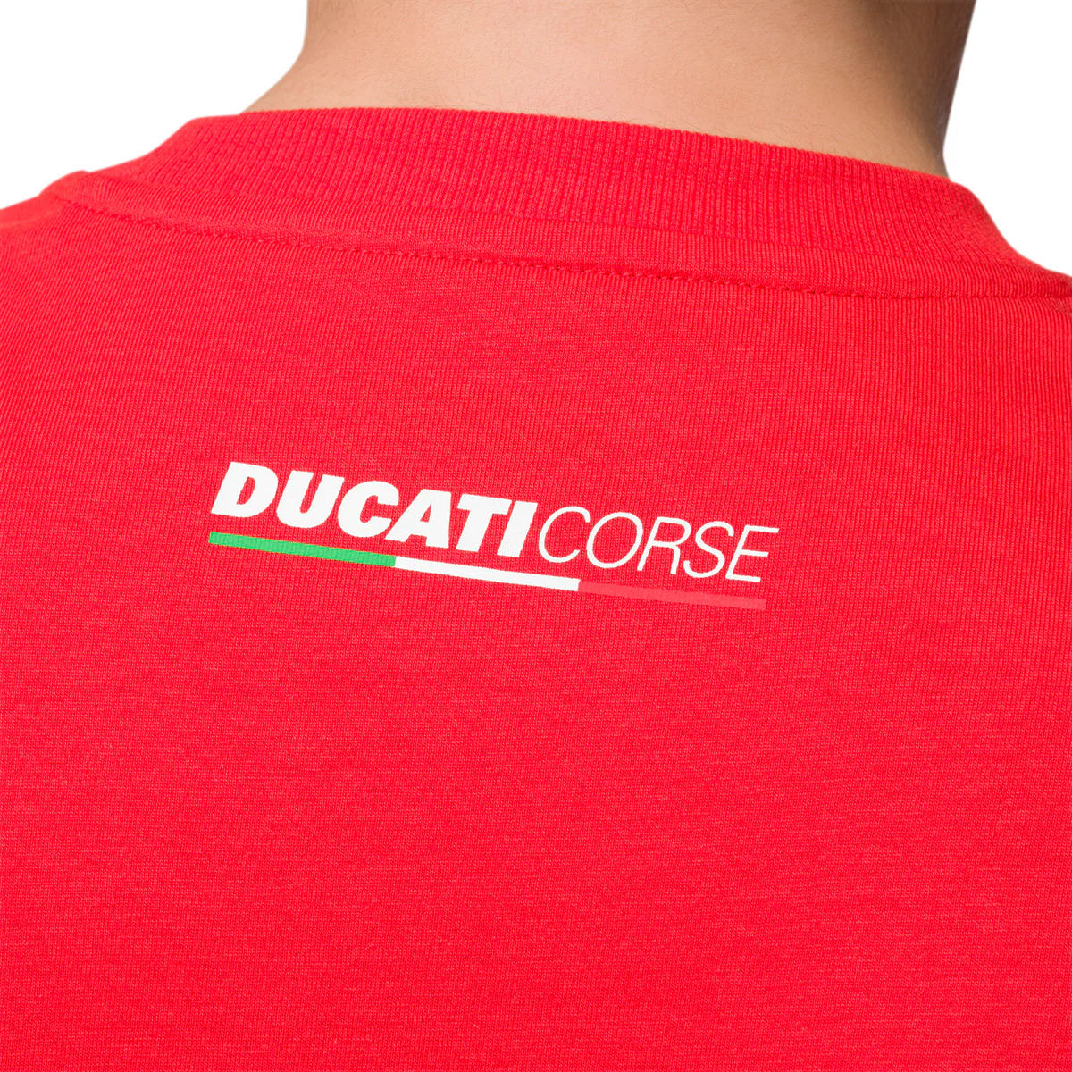 T-shirt rossa da uomo con striscia nera verticale con logo Ducati Corse - Image 3