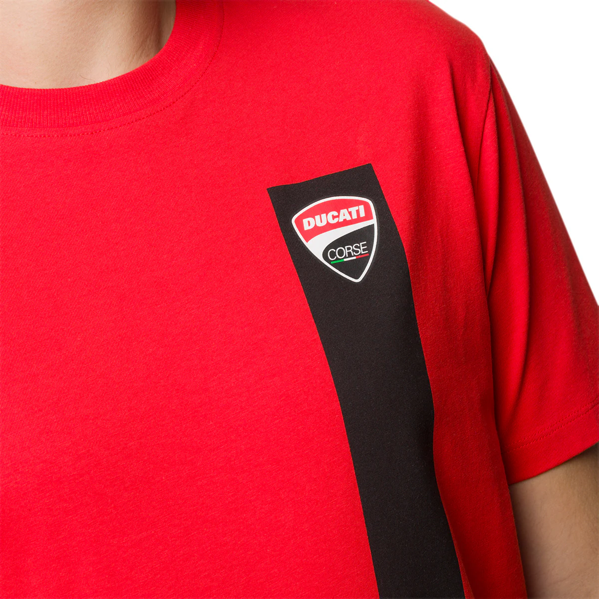 T-shirt rossa da uomo con striscia nera verticale con logo Ducati Corse - Image 4