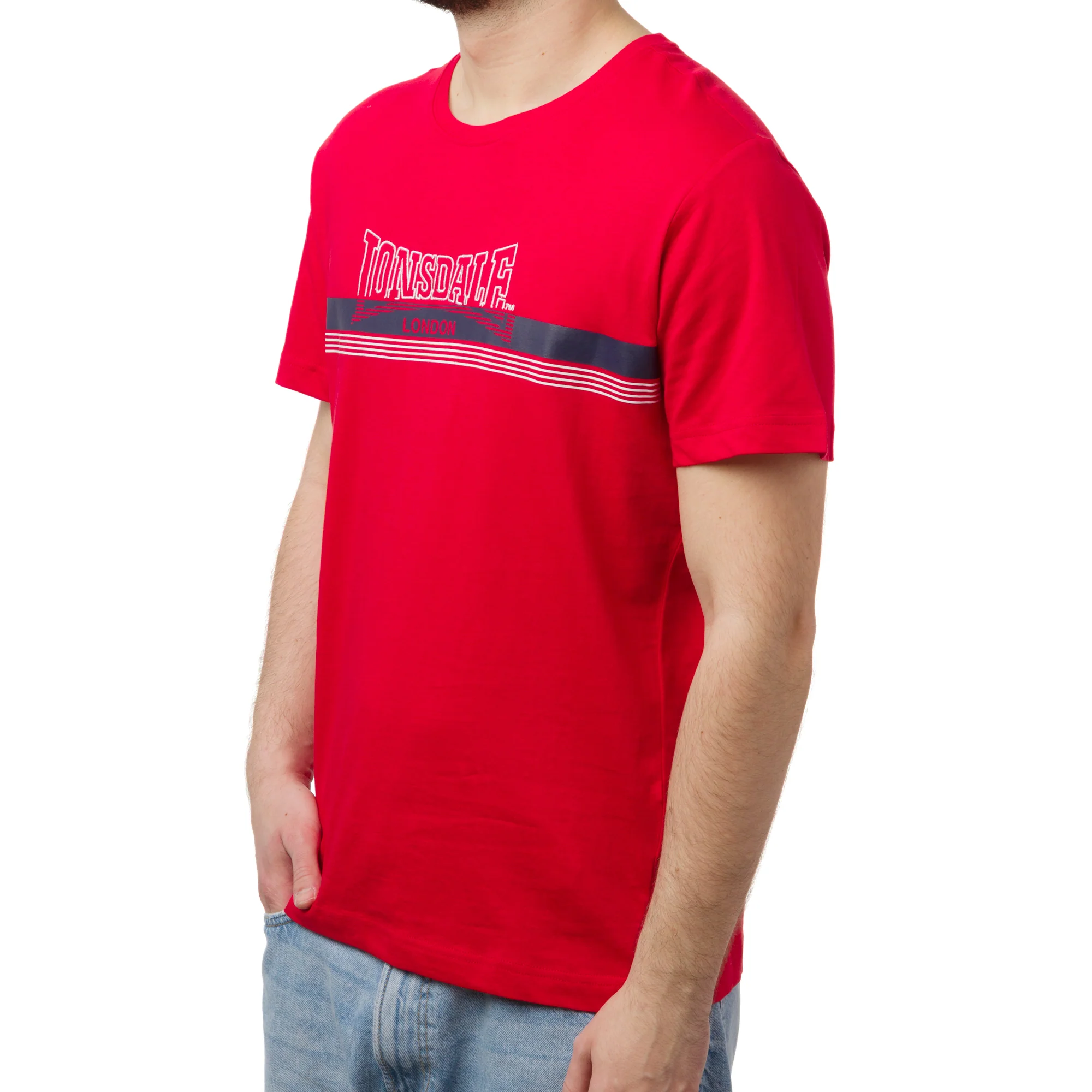 T-shirt rossa da uomo con stampa logo frontale Lonsdale