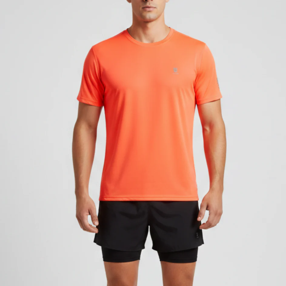 T-shirt running uomo arancione con dettagli riflettenti GymRun