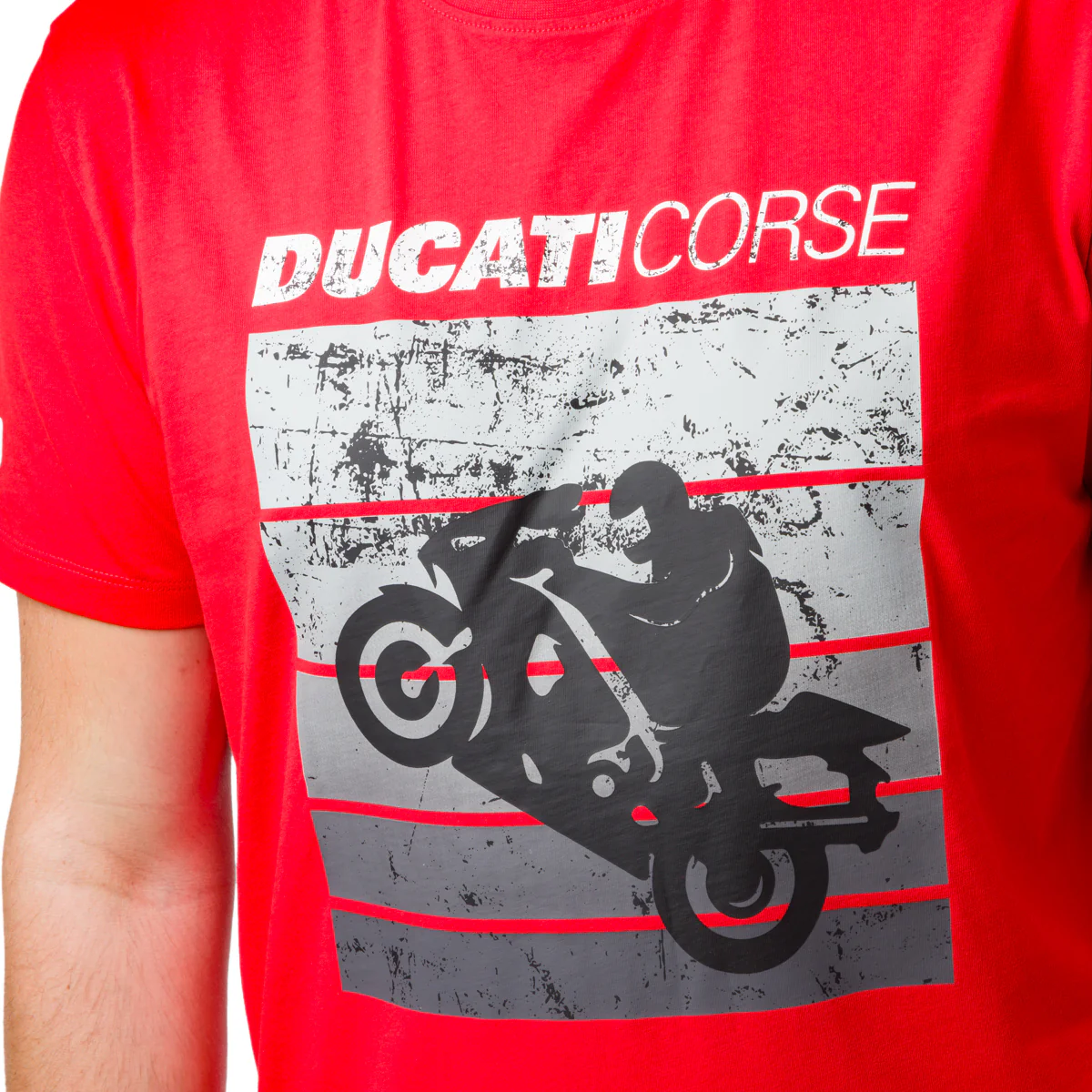 T-shirt uomo rossa Ducati Corse con stampa di una moto - Image 3