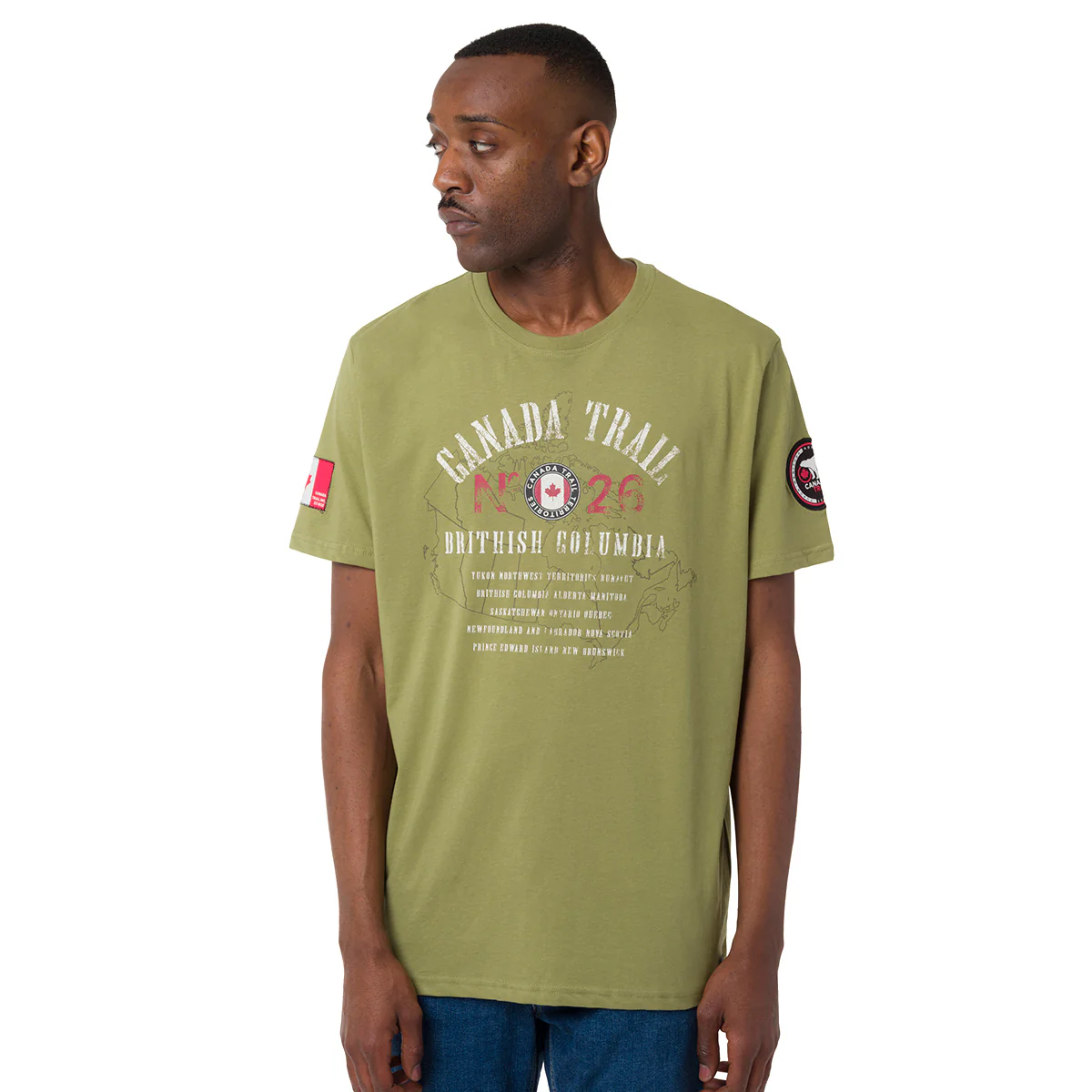 T-Shirt verde da Uomo con stampa frontale in contrasto Canada Trail