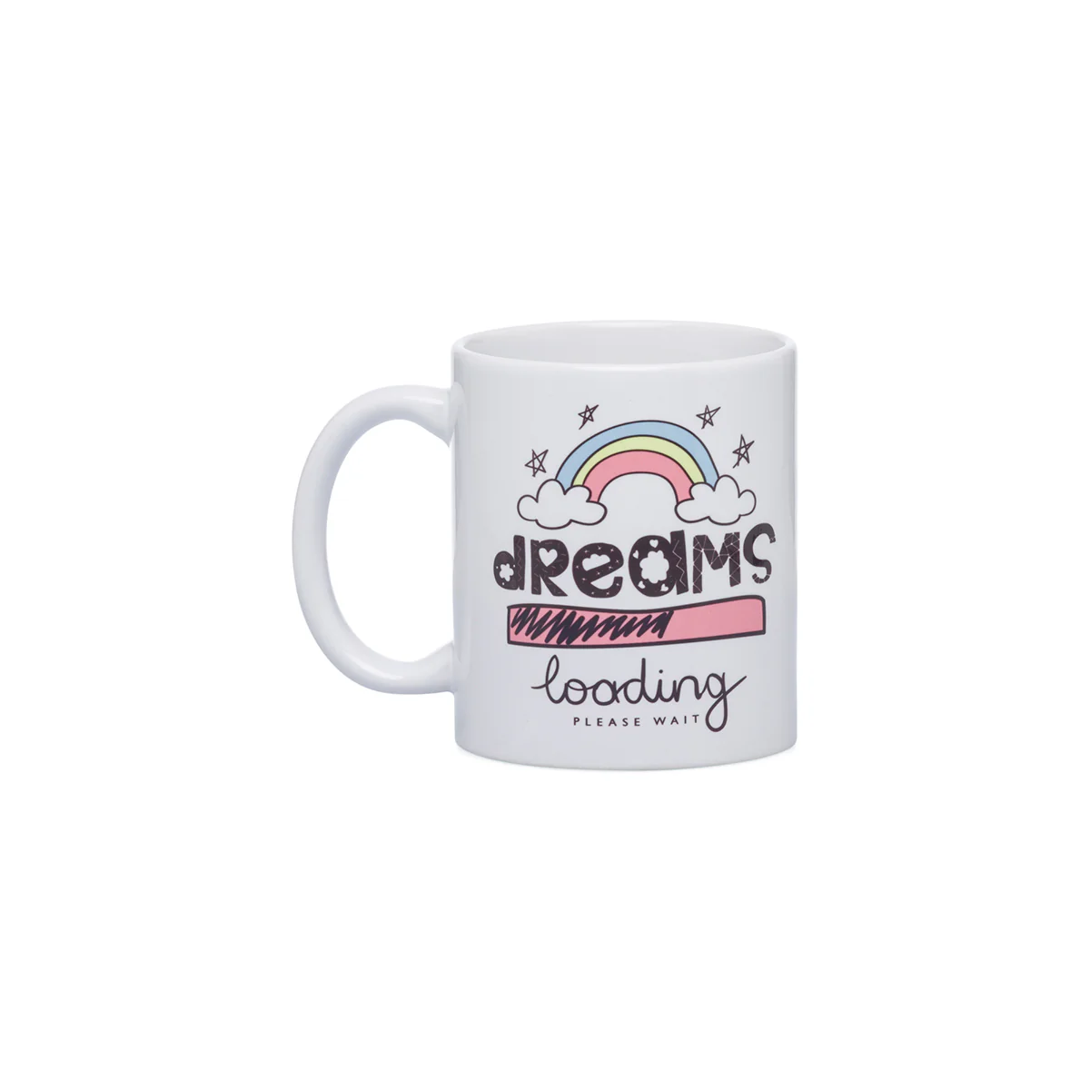 Tazza in ceramica bianca con stampa "Dreams Loading"