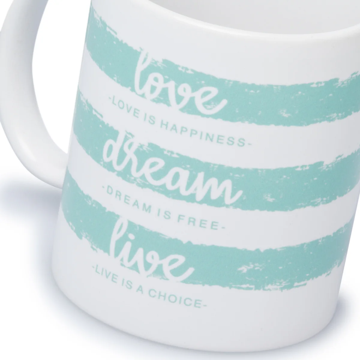 Tazza in ceramica bianca con stampa "Love Dream Live" - Image 2