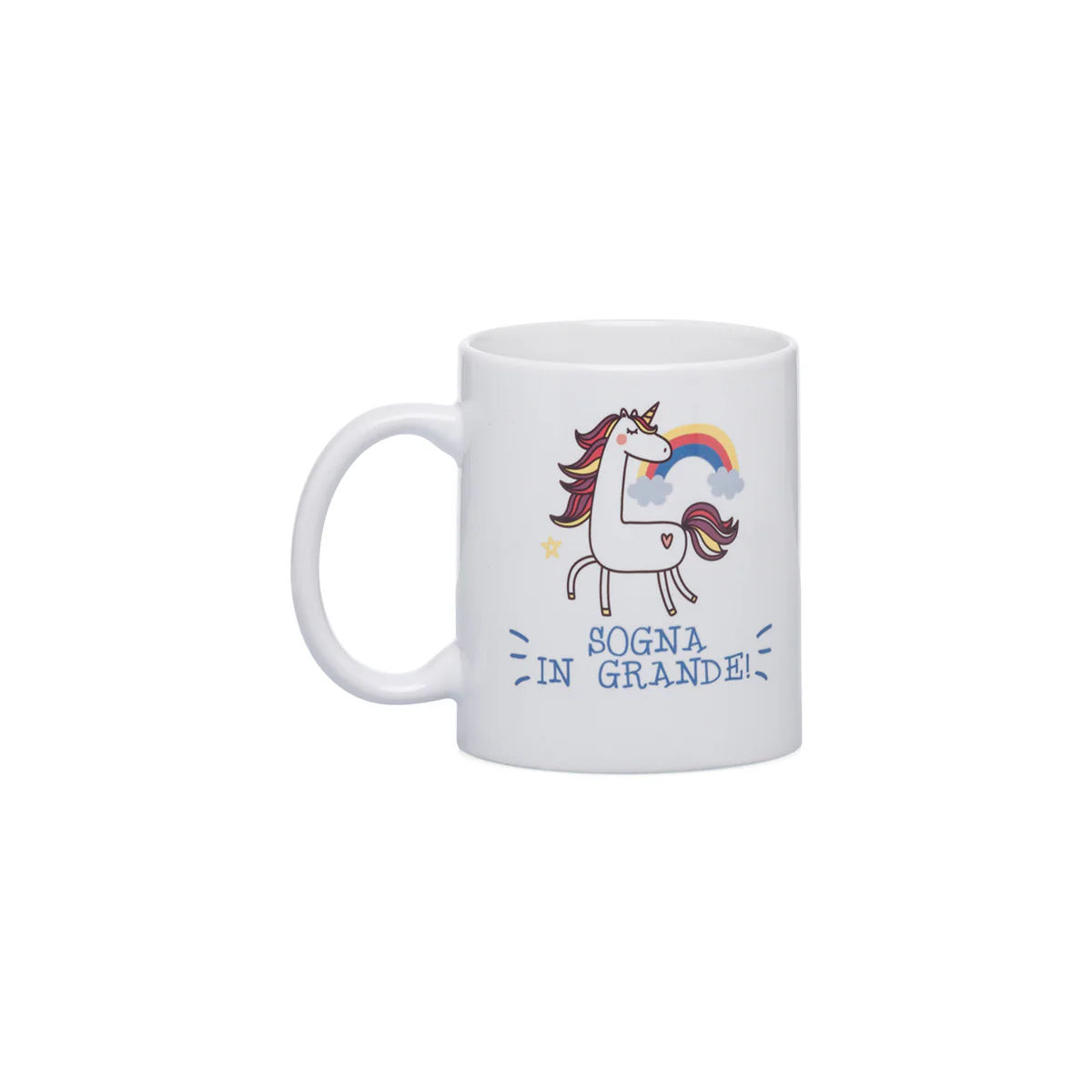 Tazza in ceramica bianca con stampa "Sogna in grande"