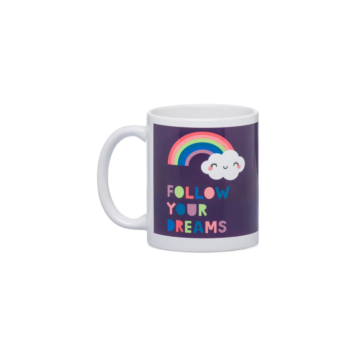 Tazza in ceramica bianca e viola con stampa "Follow Your Dreams"