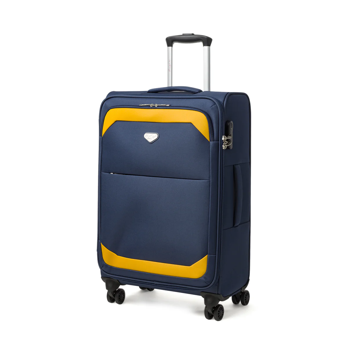 Trolley medio in tessuto blu e ocra Romeo Gigli Milano