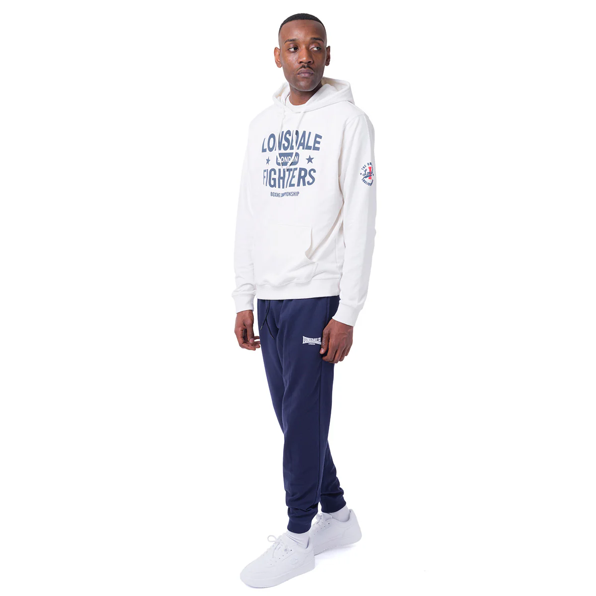 Tuta da Uomo con Felpa Bianca con Cappuccio e Pantaloni Jogger Blu Lonsdale