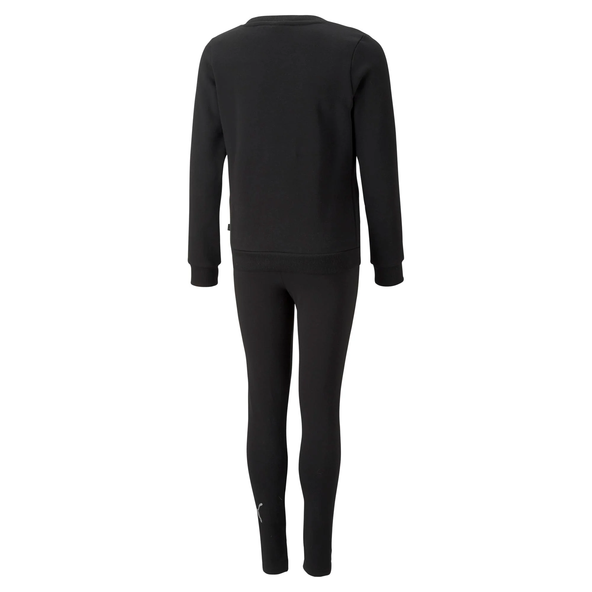 Tuta nera da bambina con logo argento sul petto e leggings Puma Crew Set - Image 2
