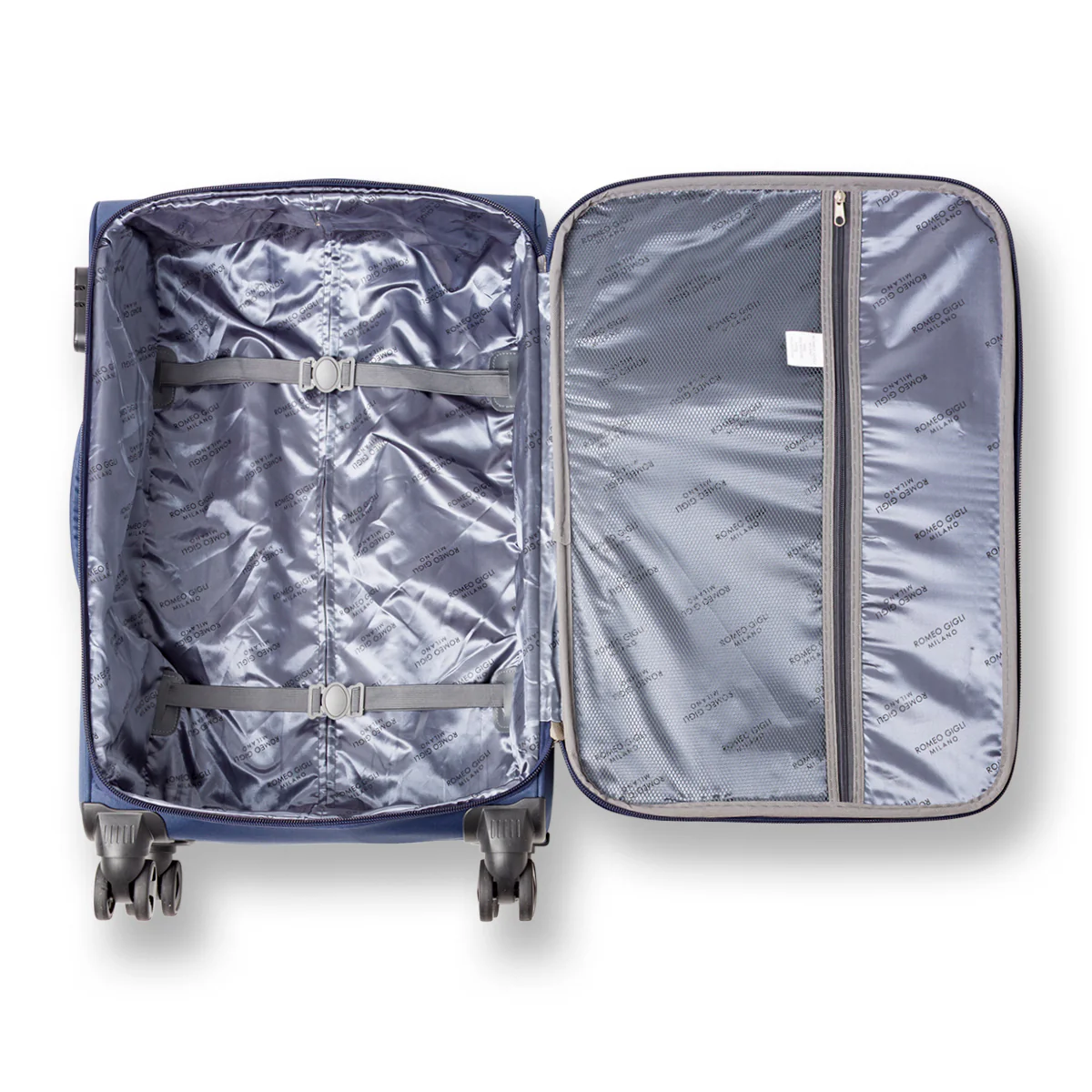 Valigia da viaggio media blu Romeo Gigli Milano con 4 ruote spinner - Image 3