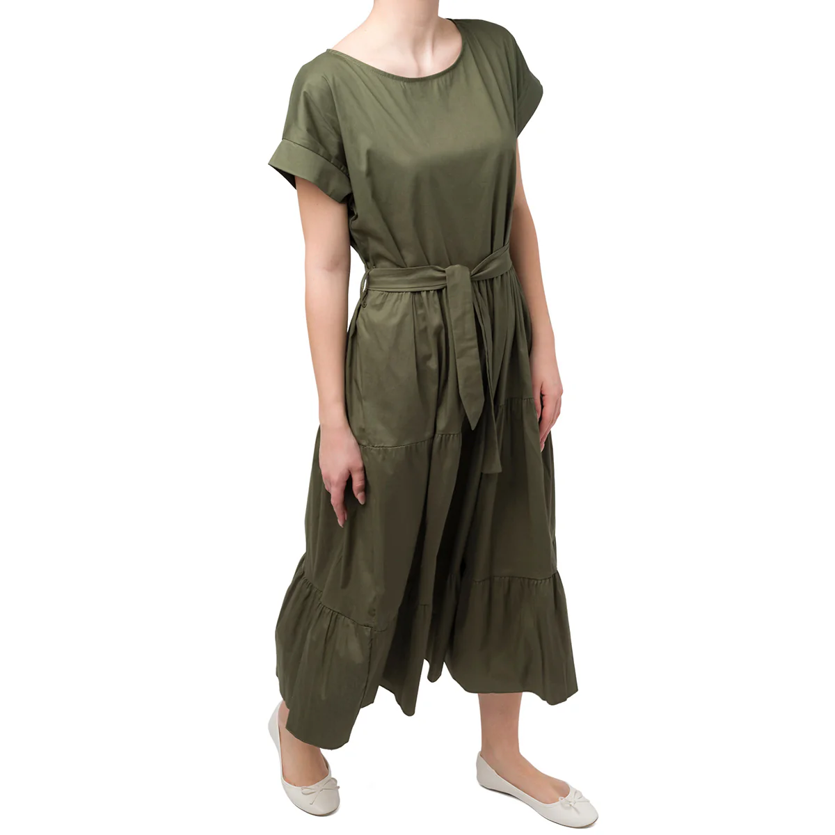 Vestito lungo verde militare da donna a maniche corte Swish Jeans