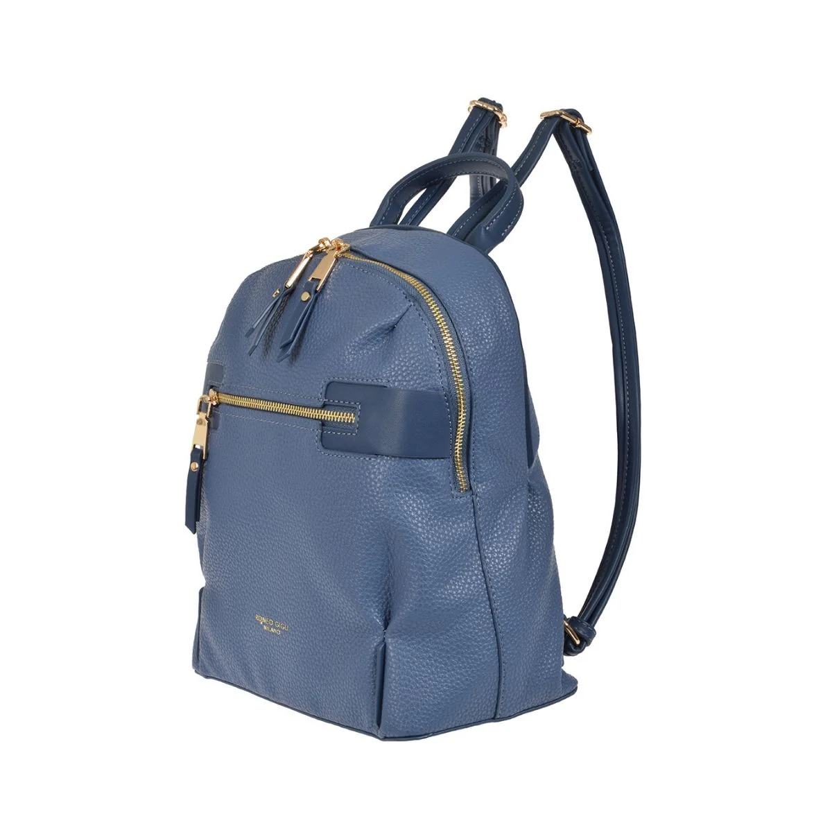 Zaino blu in similpelle martellata con zip oro Romeo Gigli Navid - Image 2