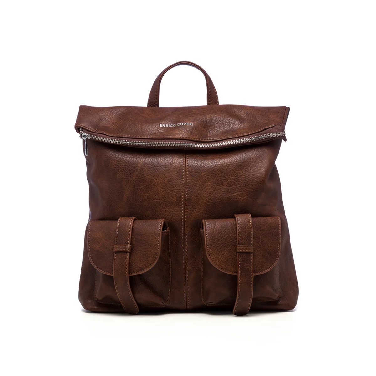 Zaino color cuoio da donna con tasche anteriori Enrico Coveri