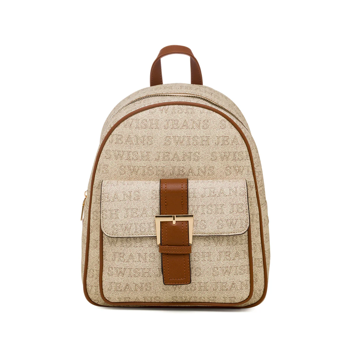 Zaino da donna beige con logo e dettagli marroni Swish Jeans