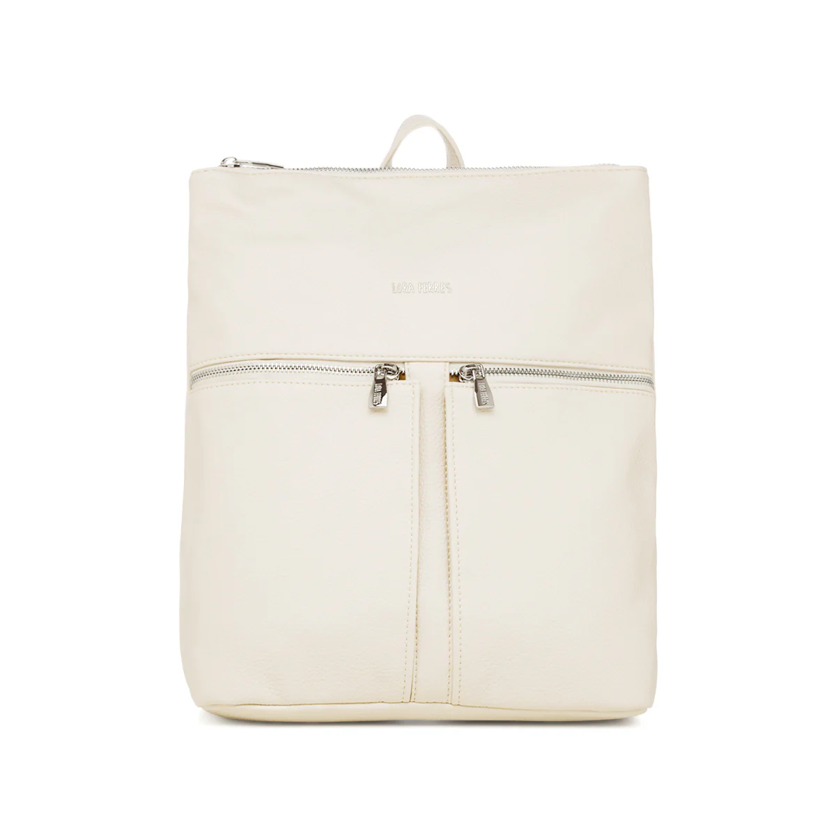 Zaino da donna bianco con tasche esterne e logo Lora Ferres