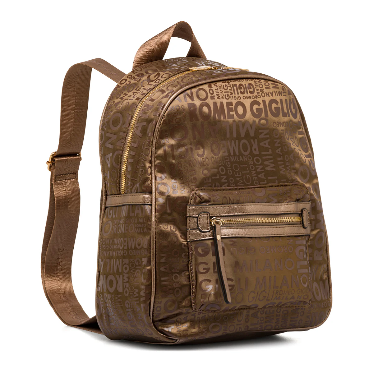 Zaino da donna bronzo effetto metallizzato con glitter e logo Romeo Gigli Milano