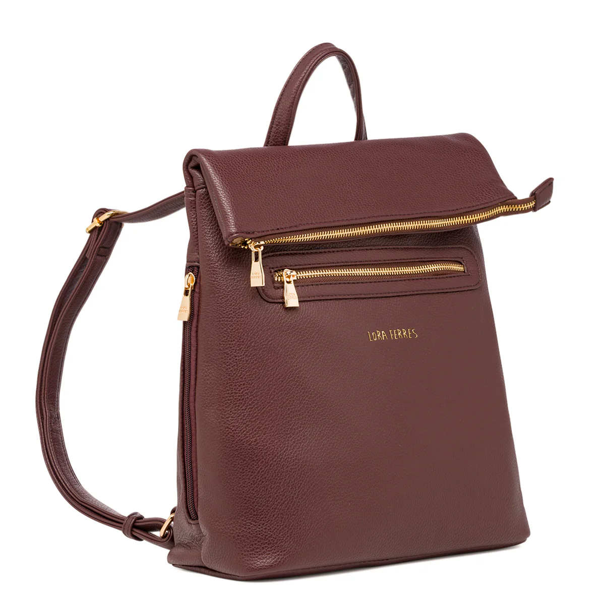 Zaino da donna marrone Lora Ferres con chiusura a zip e dettagli oro - Image 2