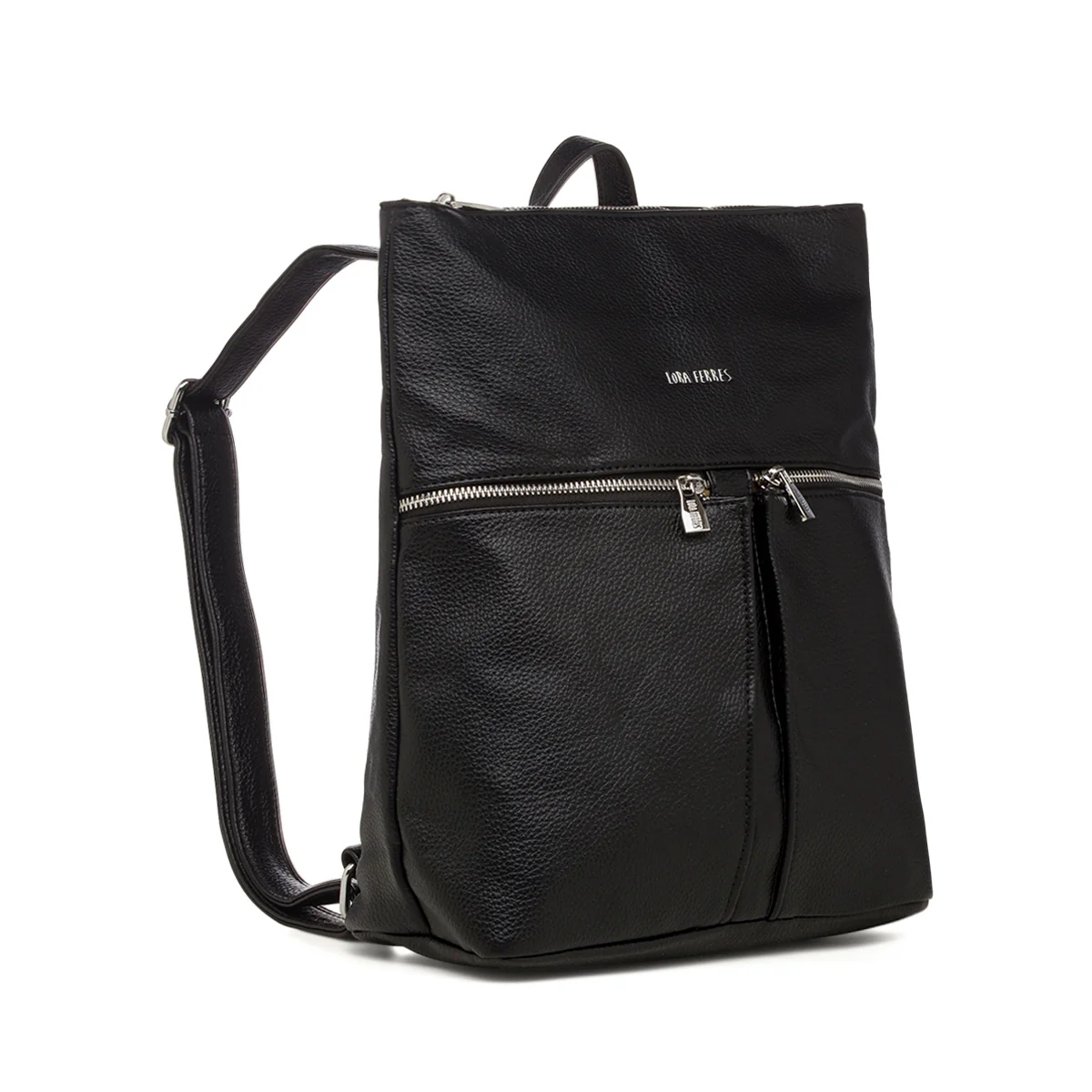 Zaino da donna nero con tasche esterne e logo Lora Ferres - Image 2
