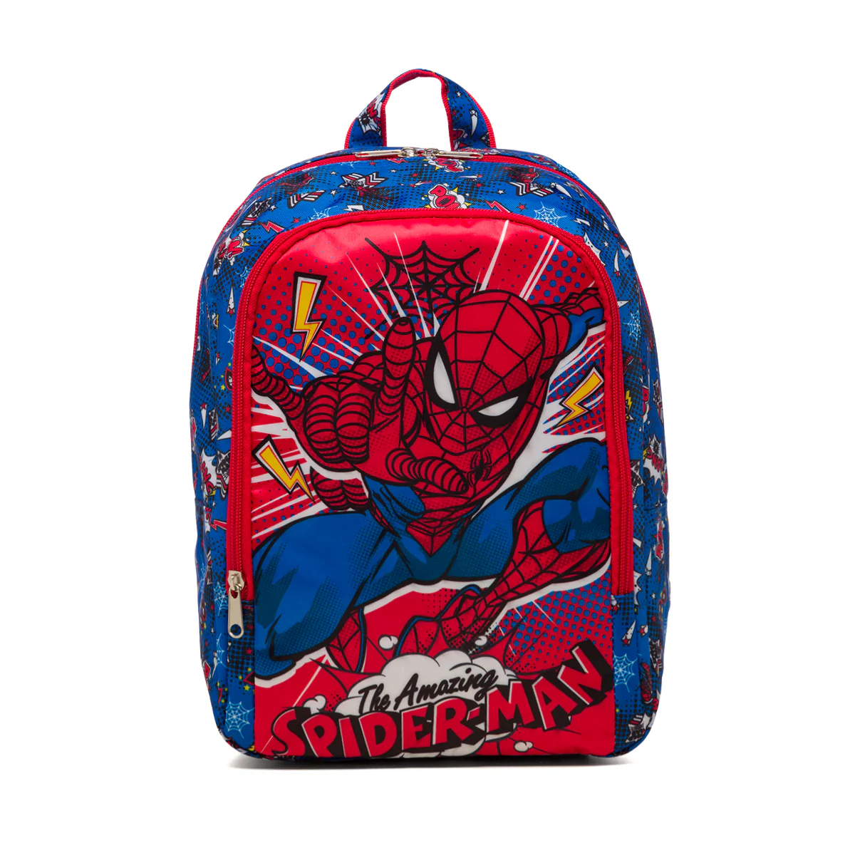 Zaino da scuola medio rosso e blu con stampa Spiderman