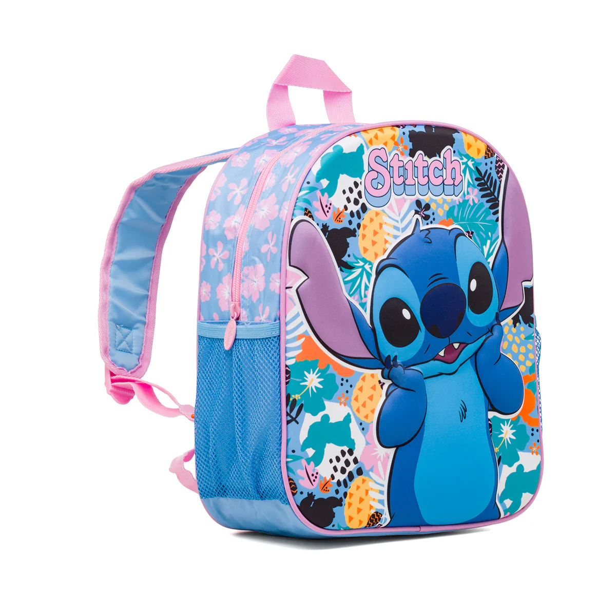 Zaino da scuola piccolo azzurro e lilla con dettaglio Stitch - Image 2