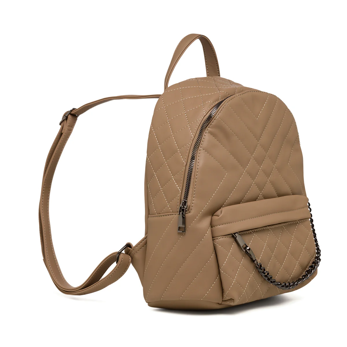 Zaino trapuntato taupe da donna con catenina Lora Ferres - Image 2