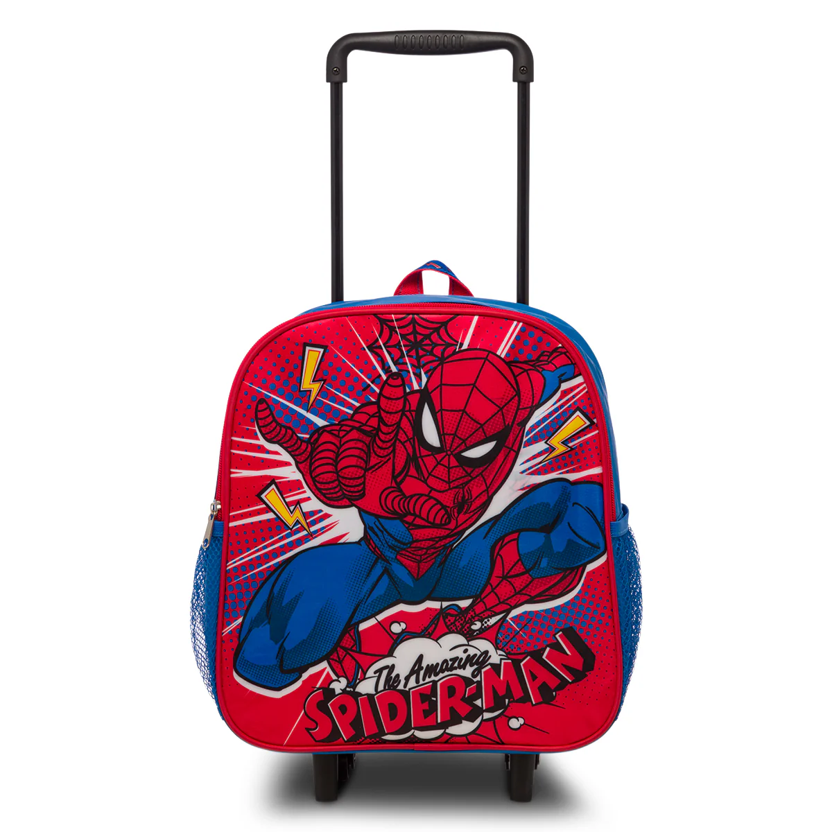 Zaino trolley da scuola rosso e blu con stampa Spiderman