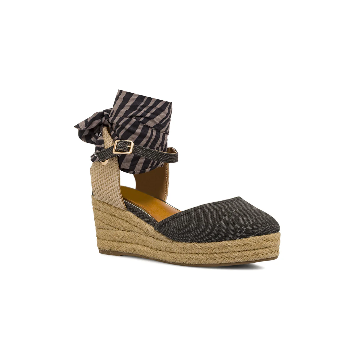 Zeppe nere da Donna in tessuto con foulard zebrato Jeep Spirit - Image 2