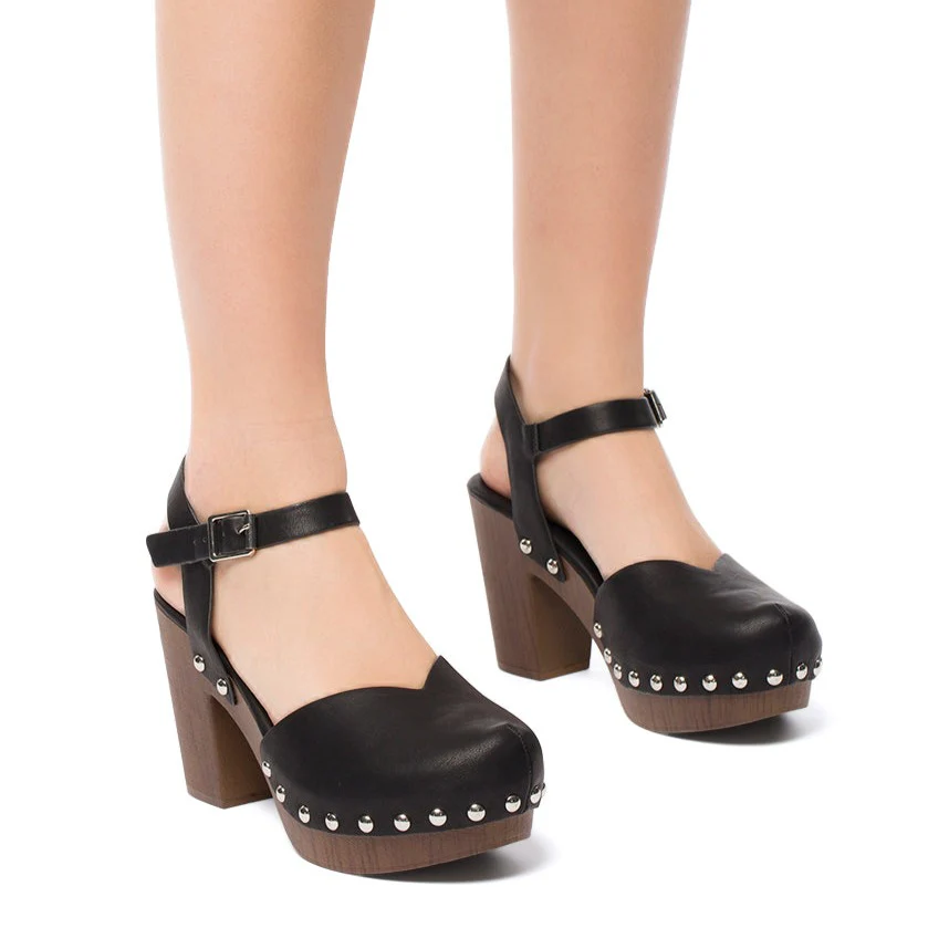 Zoccoli neri da donna con tacco 9 cm e plateau Lora Ferres